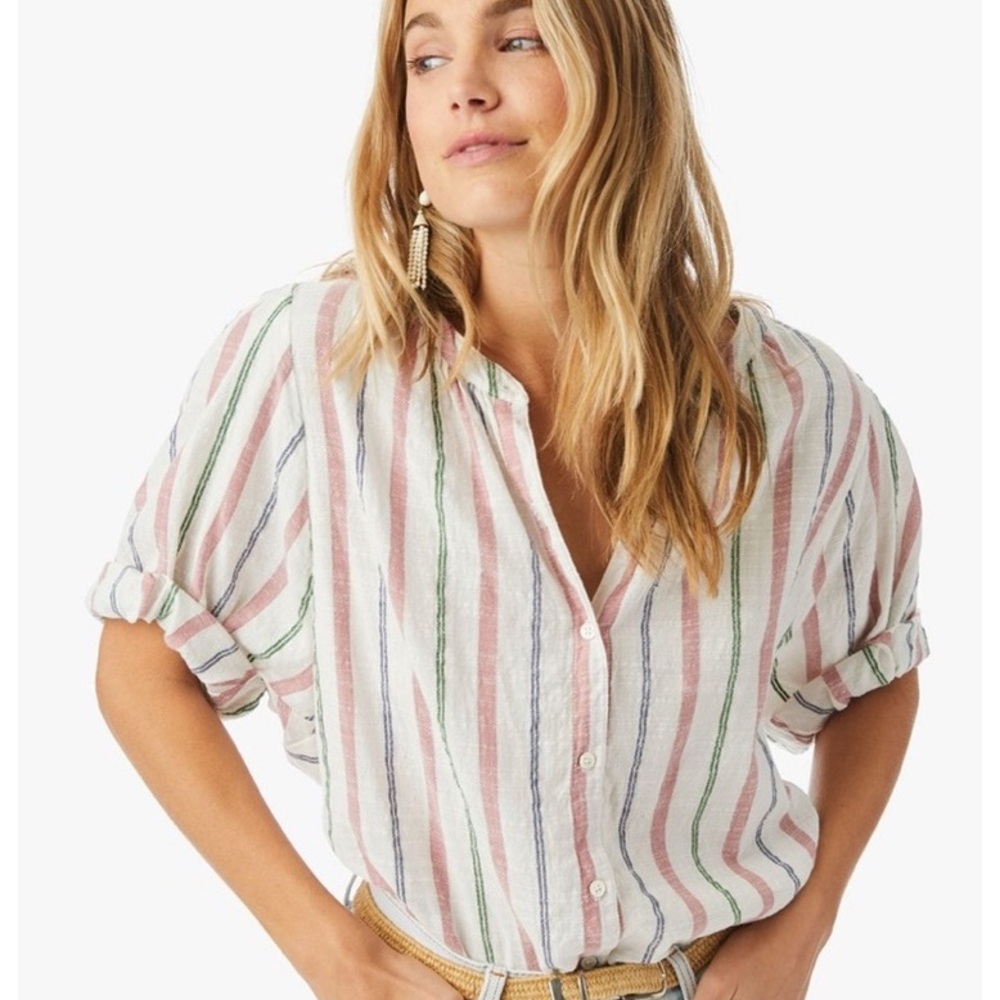 Xirena Striped Button Down Cuff Sleeve Chesney Shirt in Eastbound Size Large L